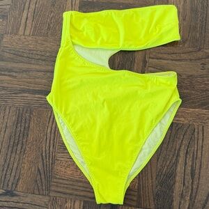 Stella McCartney yellow neon Cut-Out One Piece Swimsuit small